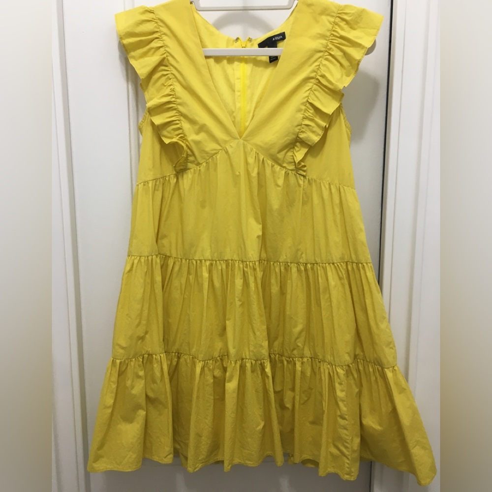 Aqua flutter sleeve tiered mini dress